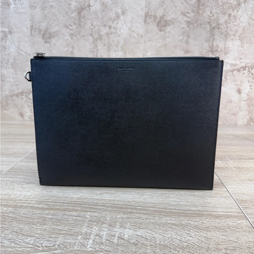 Saint Laurent YSL Black zippy Leather clutch Pouch